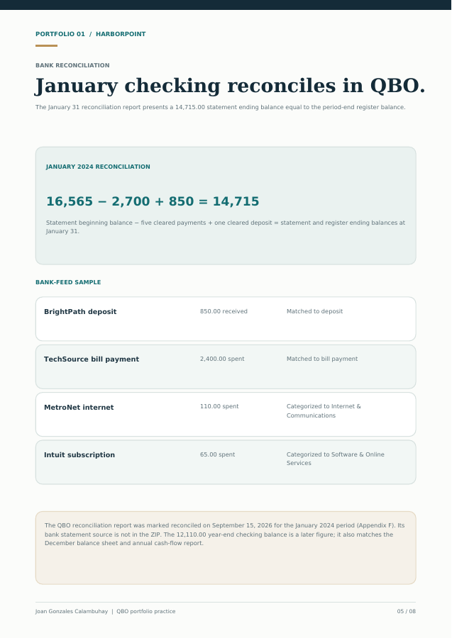 Page 5: January QBO checking reconciliation